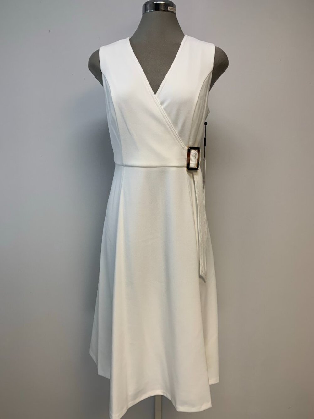 NEW Calvin Klein Elegant Cream White Crepe Midi Fit &Flare Dress size 10, 12, 14